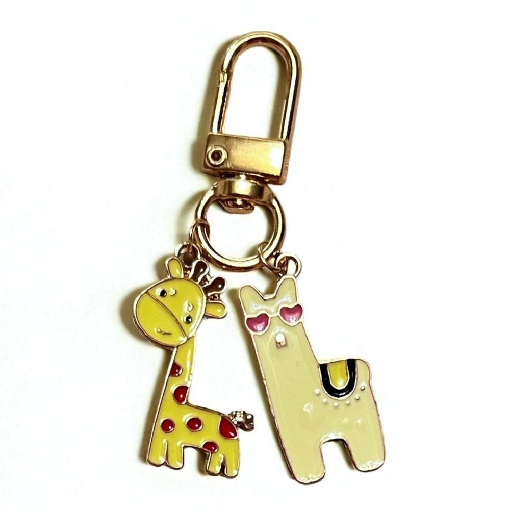 Cute Yellow Giraffe and Yellow Llama Keychain Zipper Pull
